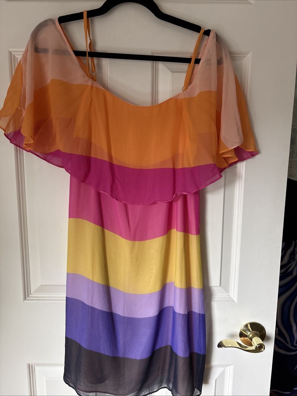 New Trina Turk Silk Rainbow Stripe Tiered Dress Multi Color sz 6 lined zipper